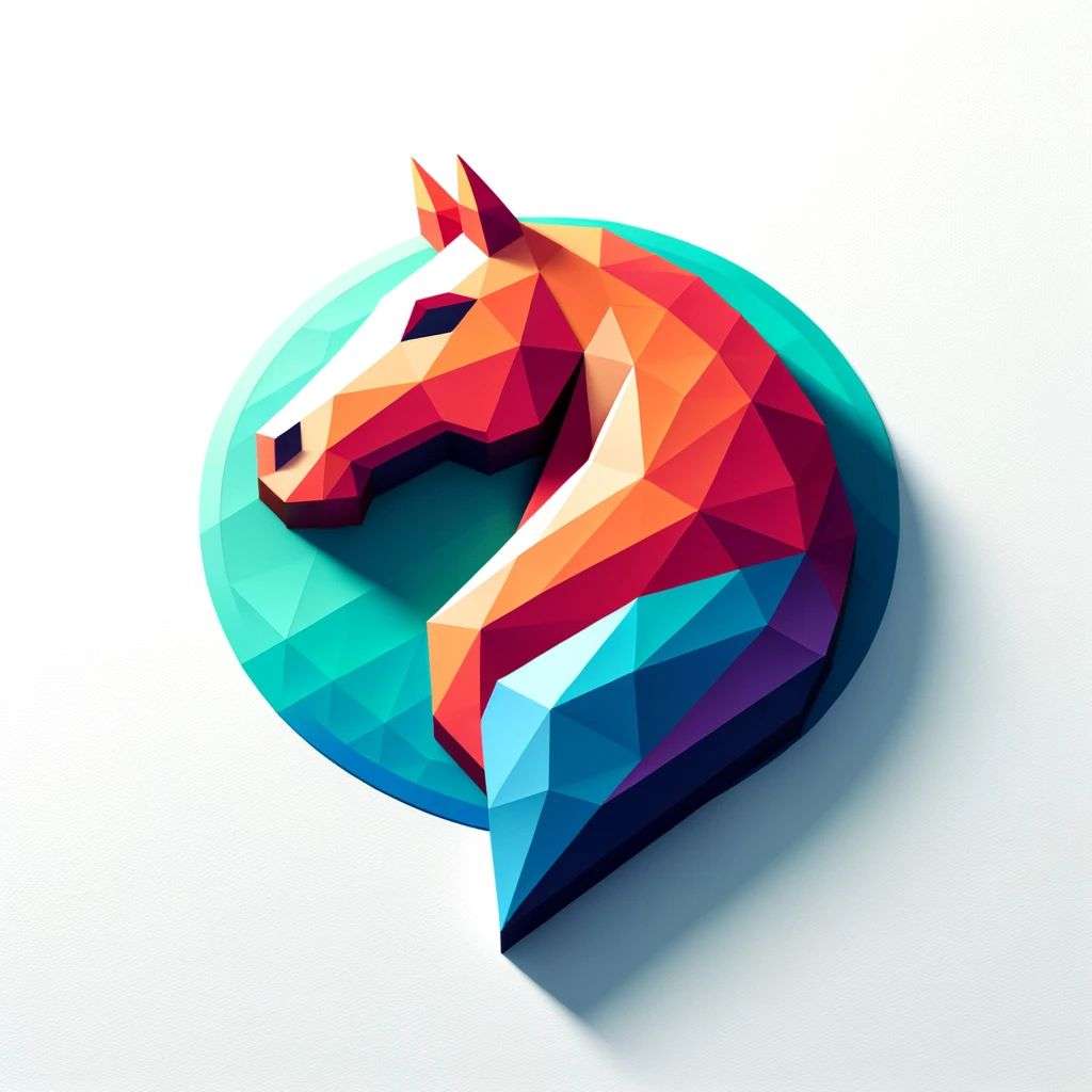 a brightly coloured, detailed icon of a horse emoji, 3D low poly render, isometric perspective on white background
